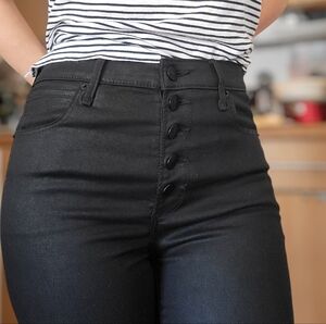 Abercrombie and Fitch high rise super skinny ankle jeans coated black button fly